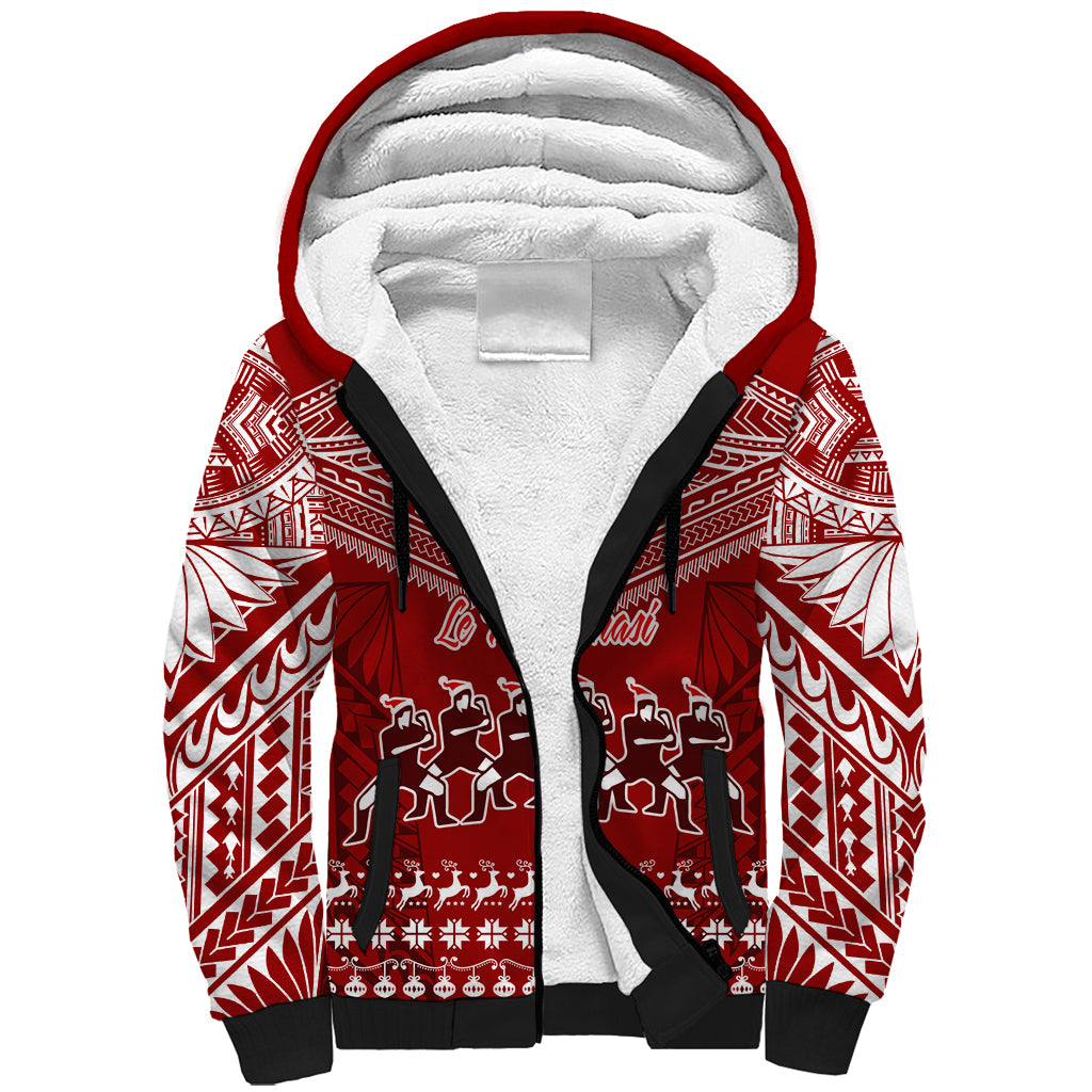 Personalised Toa Samoa Christmas Sherpa Hoodie Samoa Siva Tau Manuia Le Kerisimasi Red Vibe - Wonder Print Shop