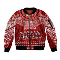 Personalised Toa Samoa Christmas Sleeve Zip Bomber Jacket Samoa Siva Tau Manuia Le Kerisimasi Red Vibe - Wonder Print Shop