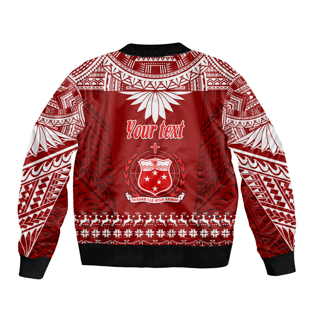 Personalised Toa Samoa Christmas Sleeve Zip Bomber Jacket Samoa Siva Tau Manuia Le Kerisimasi Red Vibe - Wonder Print Shop