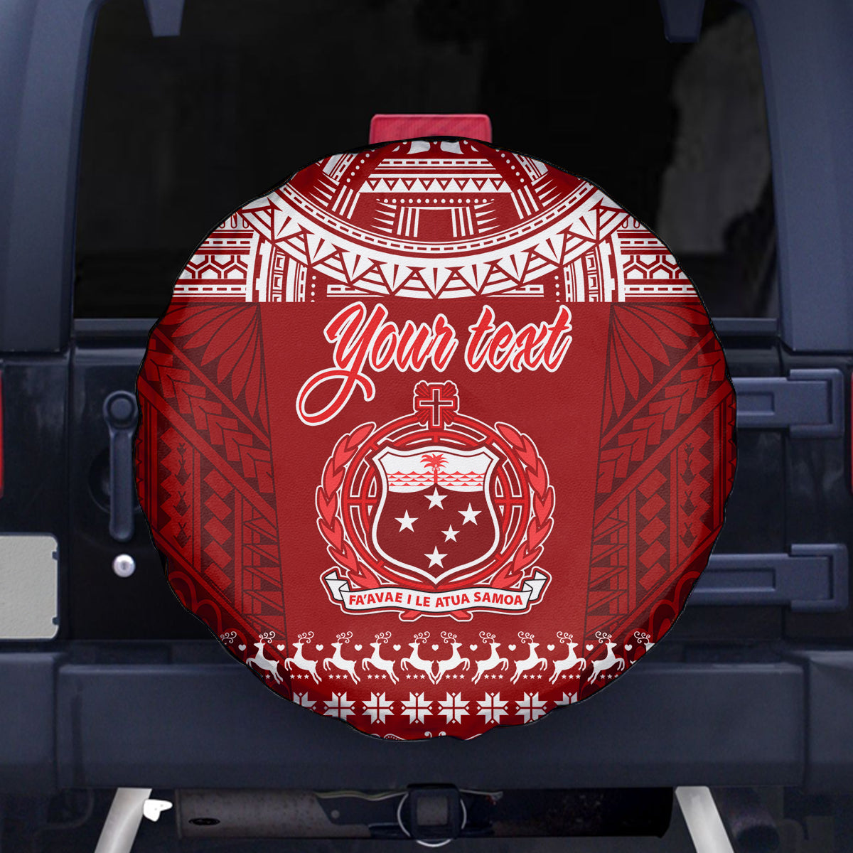 Personalised Toa Samoa Christmas Spare Tire Cover Samoa Siva Tau Manuia Le Kerisimasi Red Vibe - Wonder Print Shop