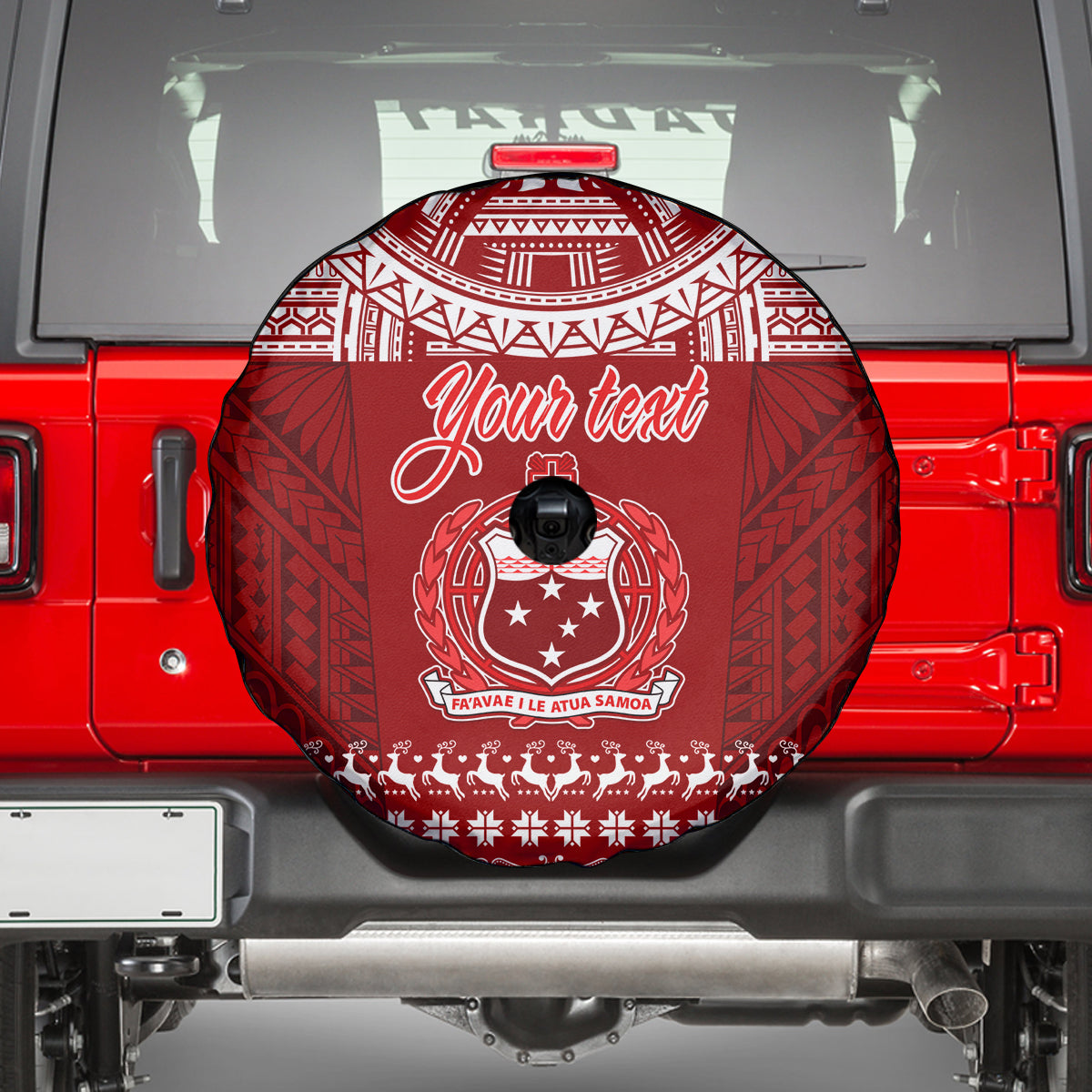 Personalised Toa Samoa Christmas Spare Tire Cover Samoa Siva Tau Manuia Le Kerisimasi Red Vibe - Wonder Print Shop