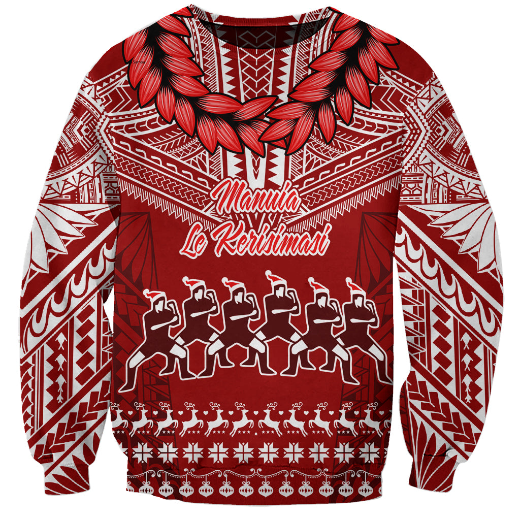 Personalised Toa Samoa Christmas Sweatshirt Samoa Siva Tau Manuia Le Kerisimasi Red Vibe - Wonder Print Shop