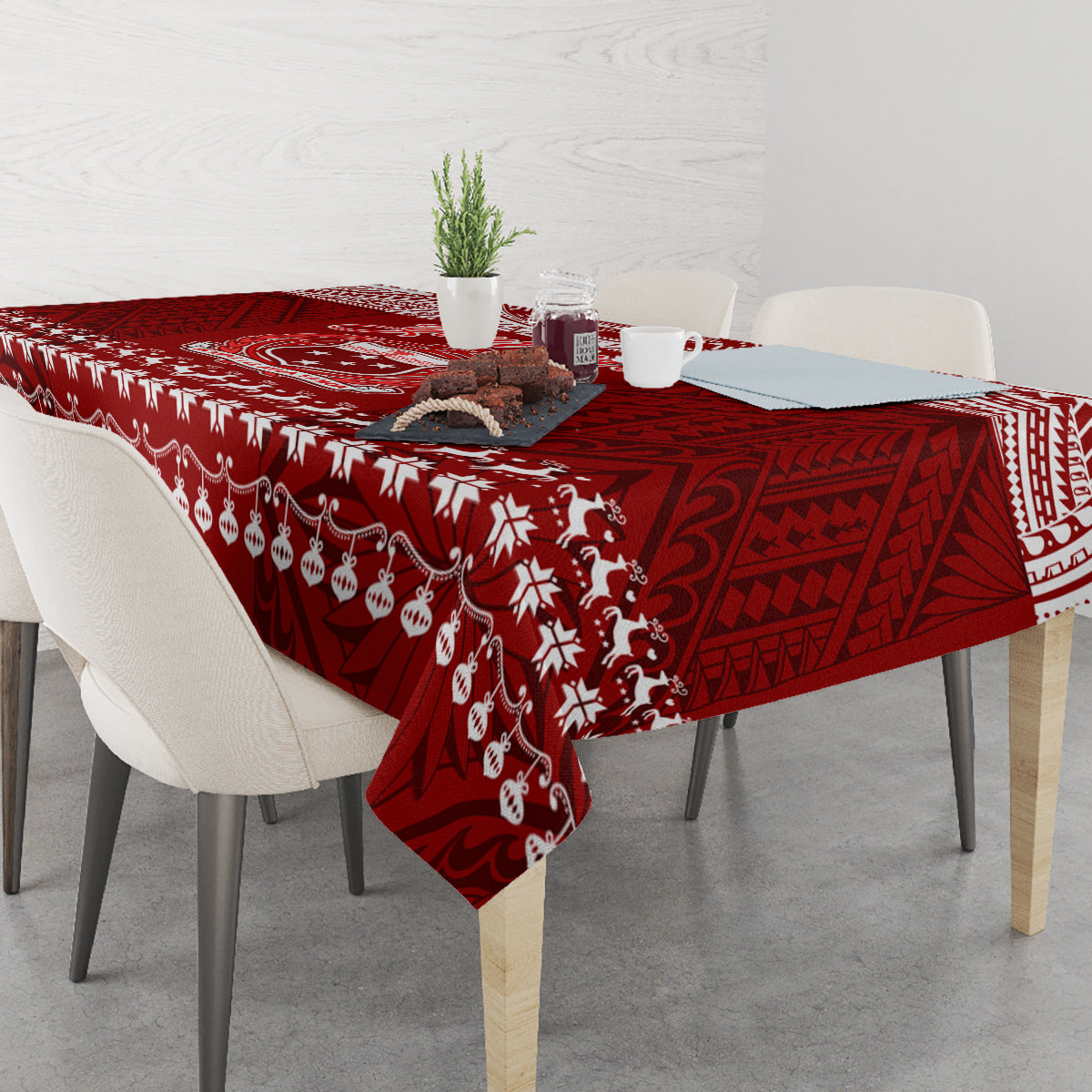 Personalised Toa Samoa Christmas Tablecloth Samoa Siva Tau Manuia Le Kerisimasi Red Vibe - Wonder Print Shop