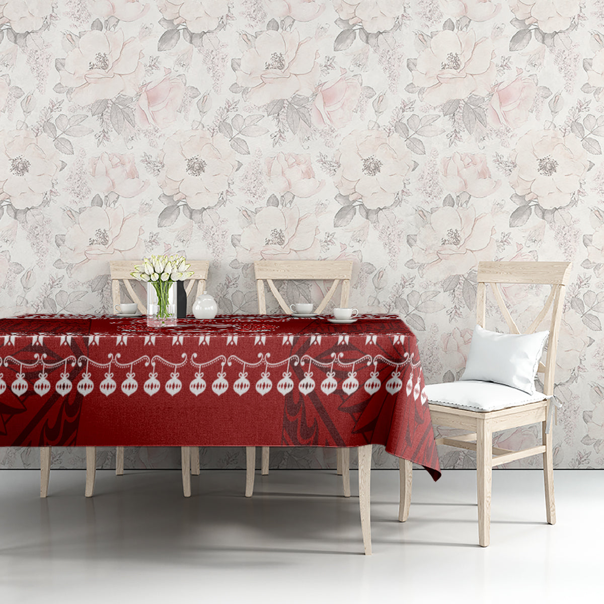 Personalised Toa Samoa Christmas Tablecloth Samoa Siva Tau Manuia Le Kerisimasi Red Vibe - Wonder Print Shop