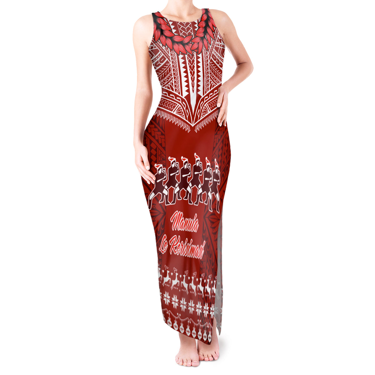 Personalised Toa Samoa Christmas Tank Maxi Dress Samoa Siva Tau Manuia Le Kerisimasi Red Vibe - Wonder Print Shop