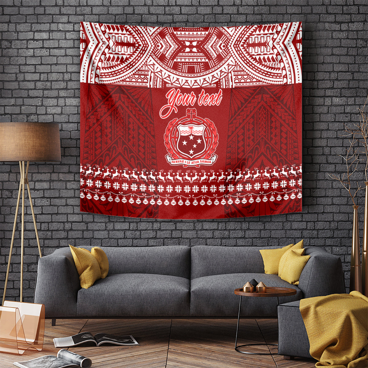 Personalised Toa Samoa Christmas Tapestry Samoa Siva Tau Manuia Le Kerisimasi Red Vibe - Wonder Print Shop