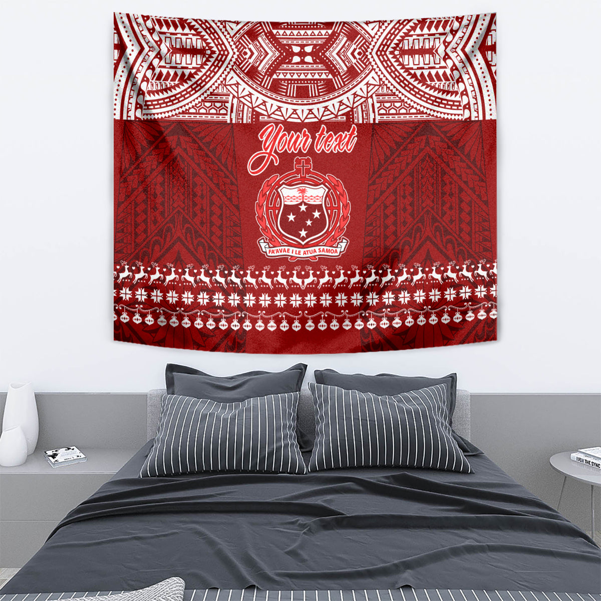 Personalised Toa Samoa Christmas Tapestry Samoa Siva Tau Manuia Le Kerisimasi Red Vibe - Wonder Print Shop