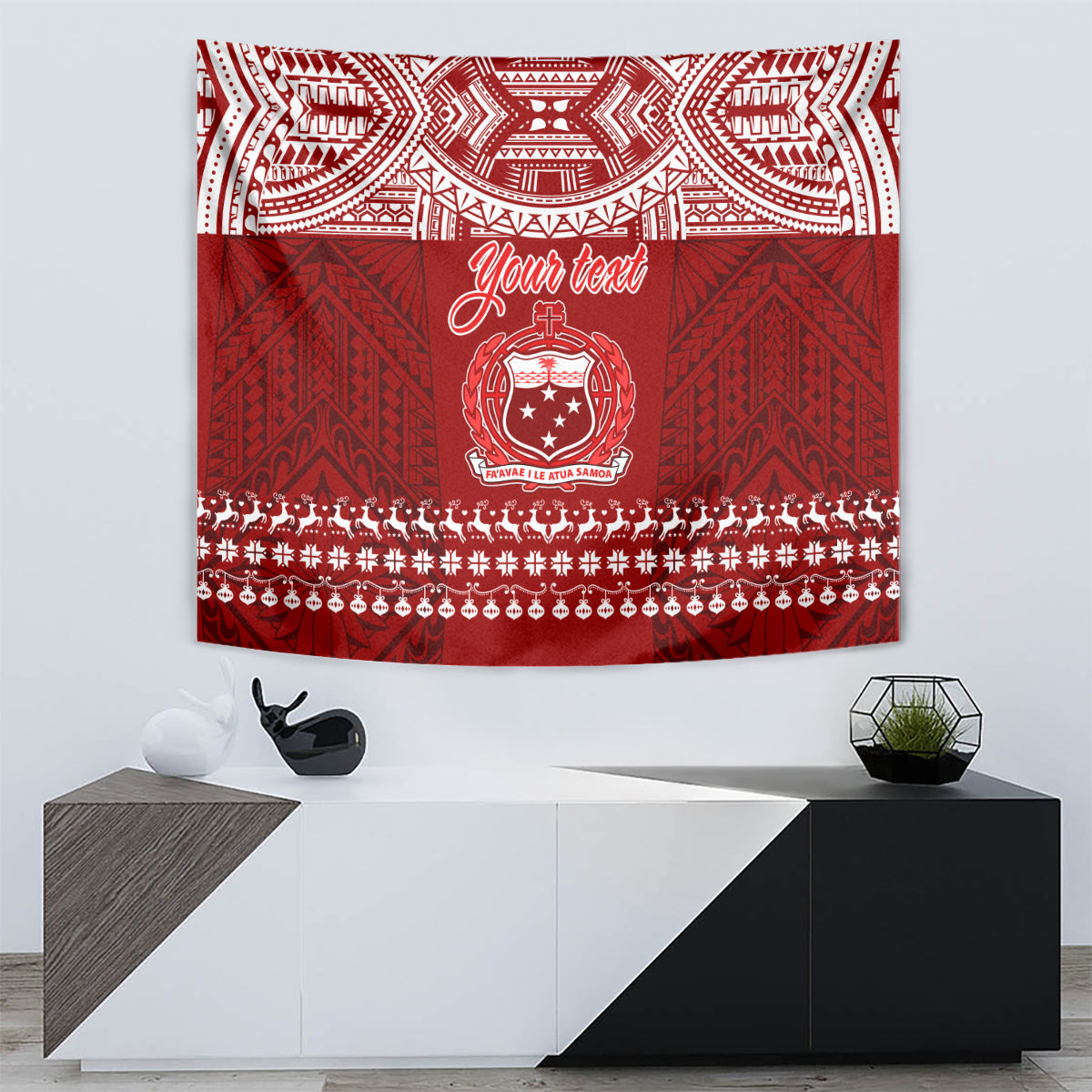 Personalised Toa Samoa Christmas Tapestry Samoa Siva Tau Manuia Le Kerisimasi Red Vibe - Wonder Print Shop