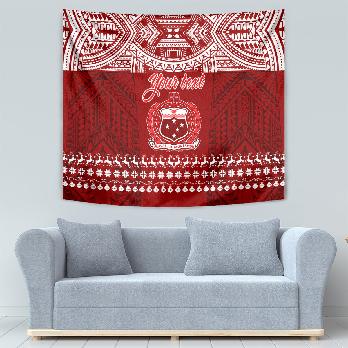 Personalised Toa Samoa Christmas Tapestry Samoa Siva Tau Manuia Le Kerisimasi Red Vibe - Wonder Print Shop