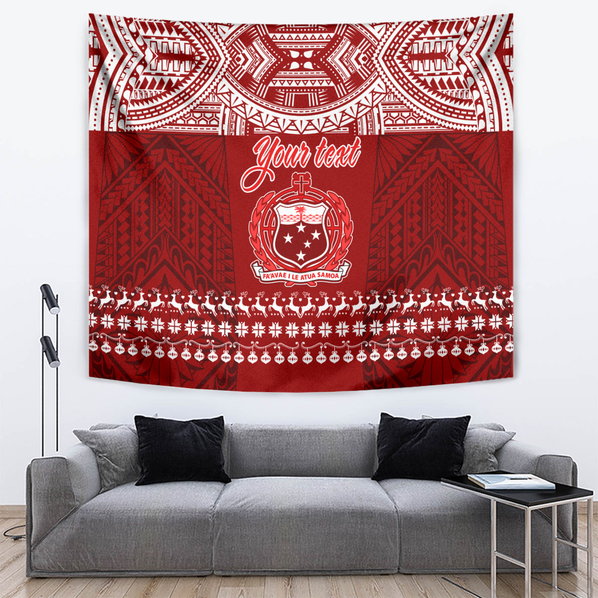 Personalised Toa Samoa Christmas Tapestry Samoa Siva Tau Manuia Le Kerisimasi Red Vibe - Wonder Print Shop