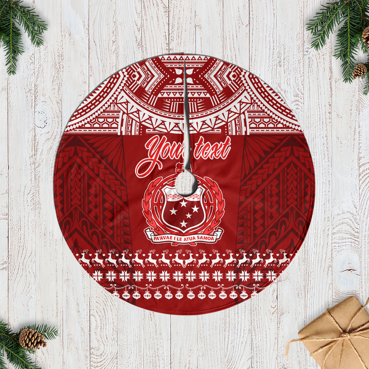 Personalised Toa Samoa Christmas Tree Skirt Samoa Siva Tau Manuia Le Kerisimasi Red Vibe - Wonder Print Shop