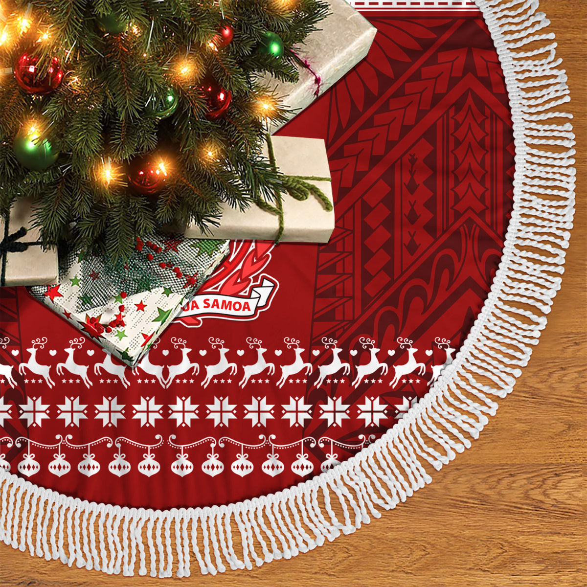Personalised Toa Samoa Christmas Tree Skirt Samoa Siva Tau Manuia Le Kerisimasi Red Vibe - Wonder Print Shop