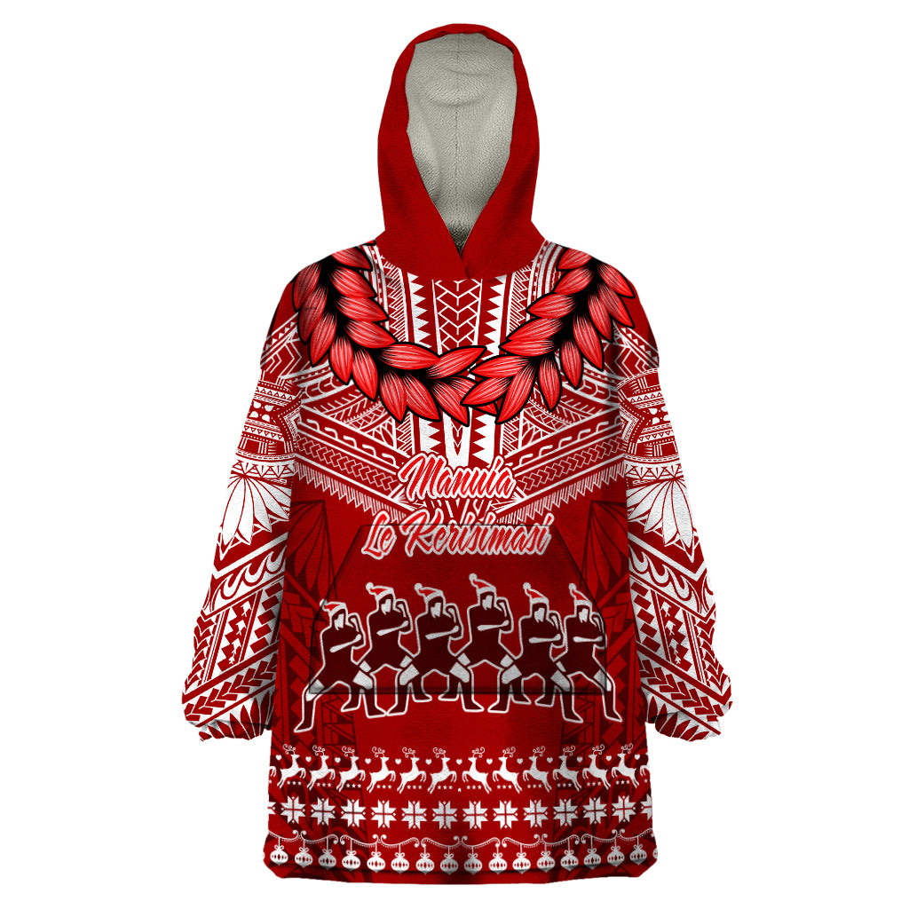 Personalised Toa Samoa Christmas Wearable Blanket Hoodie Samoa Siva Tau Manuia Le Kerisimasi Red Vibe - Wonder Print Shop
