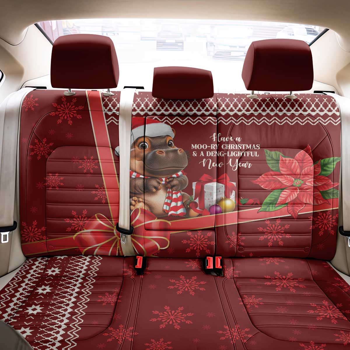 Funny Moo Deng Christmas Back Car Seat Cover LT9 - Wonder Print Shop