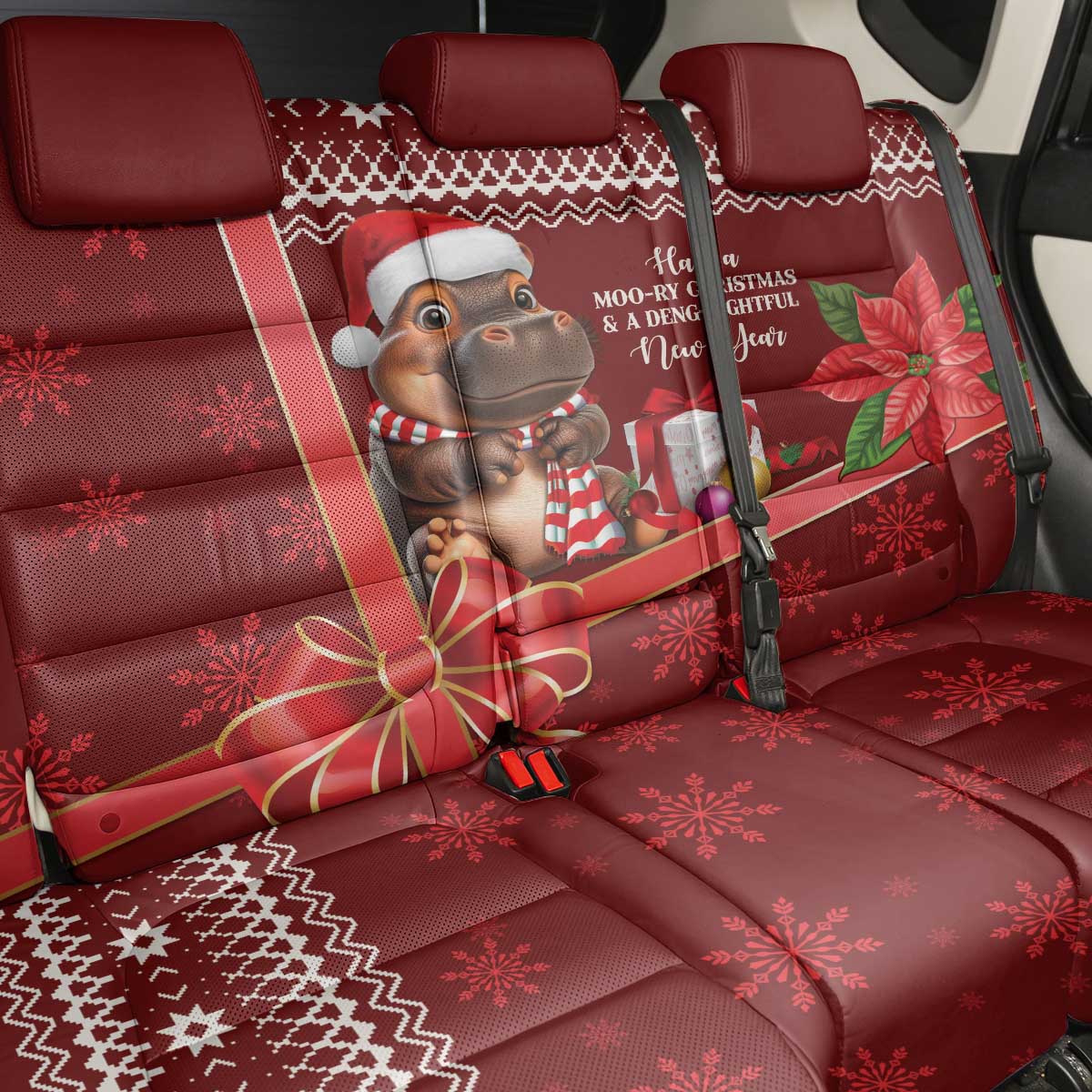 Funny Moo Deng Christmas Back Car Seat Cover LT9 - Wonder Print Shop