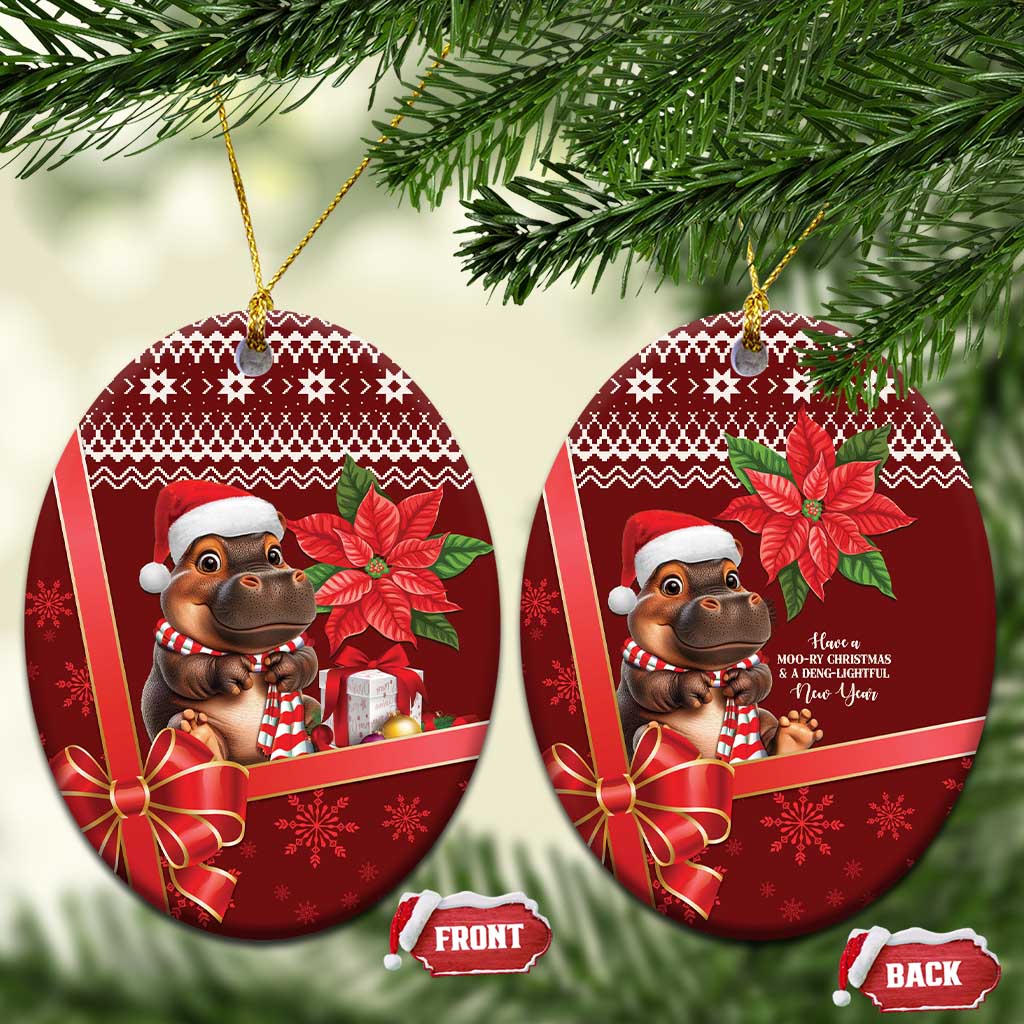 Funny Moo Deng Christmas Ceramic Ornament LT9 - Wonder Print Shop