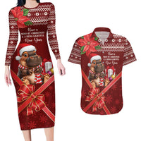 Funny Moo Deng Christmas Couples Matching Long Sleeve Bodycon Dress and Hawaiian Shirt LT9 - Wonder Print Shop