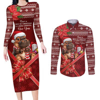 Funny Moo Deng Christmas Couples Matching Long Sleeve Bodycon Dress and Long Sleeve Button Shirt LT9 - Wonder Print Shop