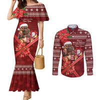 Funny Moo Deng Christmas Couples Matching Mermaid Dress and Long Sleeve Button Shirt