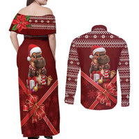 Funny Moo Deng Christmas Couples Matching Off Shoulder Maxi Dress and Long Sleeve Button Shirt LT9 - Wonder Print Shop