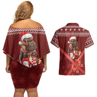 Funny Moo Deng Christmas Couples Matching Off Shoulder Short Dress and Hawaiian Shirt LT9 - Wonder Print Shop