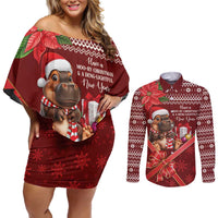 Funny Moo Deng Christmas Couples Matching Off Shoulder Short Dress and Long Sleeve Button Shirt LT9 - Wonder Print Shop