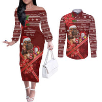 Funny Moo Deng Christmas Couples Matching Off The Shoulder Long Sleeve Dress and Long Sleeve Button Shirt