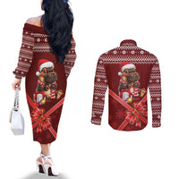 Funny Moo Deng Christmas Couples Matching Off The Shoulder Long Sleeve Dress and Long Sleeve Button Shirt