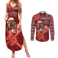 Funny Moo Deng Christmas Couples Matching Summer Maxi Dress and Long Sleeve Button Shirt LT9 - Wonder Print Shop