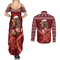 Funny Moo Deng Christmas Couples Matching Summer Maxi Dress and Long Sleeve Button Shirt LT9 - Wonder Print Shop