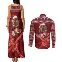 Funny Moo Deng Christmas Couples Matching Tank Maxi Dress and Long Sleeve Button Shirt LT9 - Wonder Print Shop