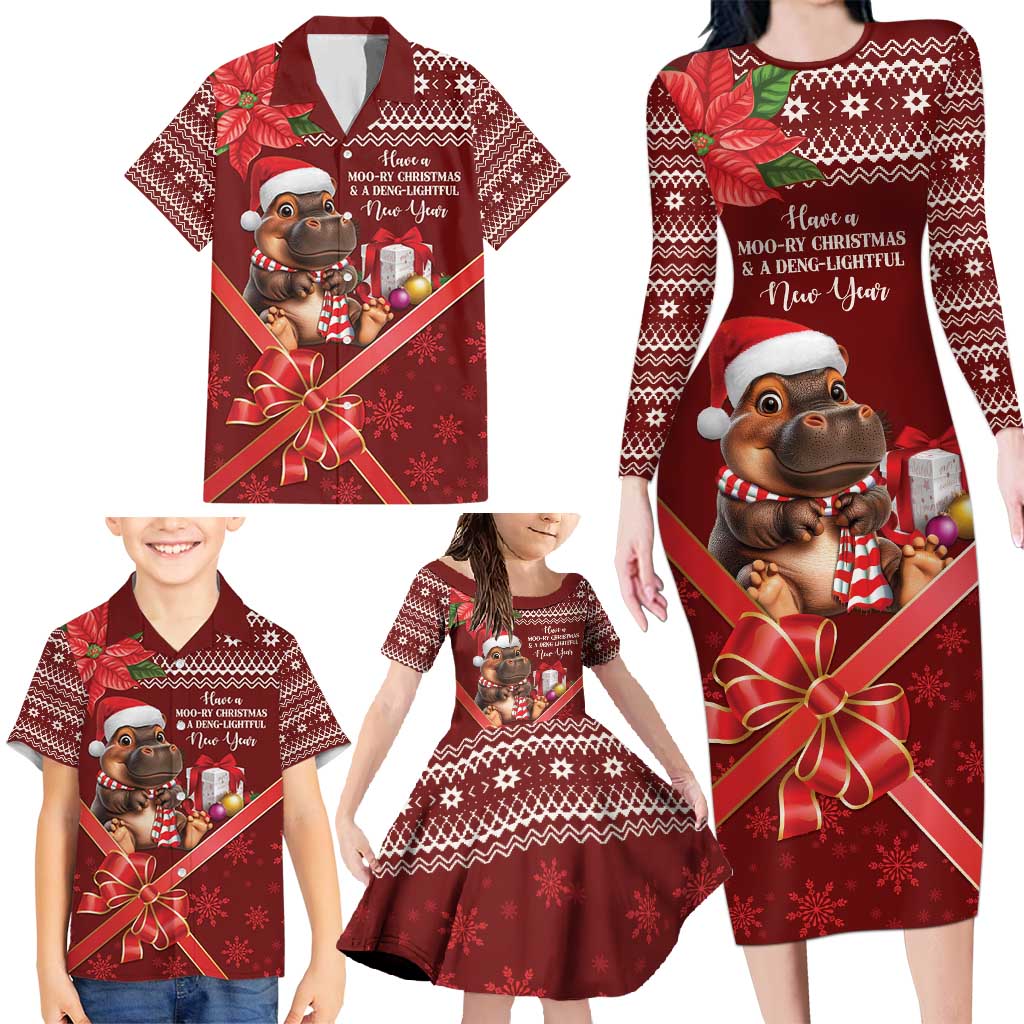 Funny Moo Deng Christmas Family Matching Long Sleeve Bodycon Dress and Hawaiian Shirt LT9 - Wonder Print Shop