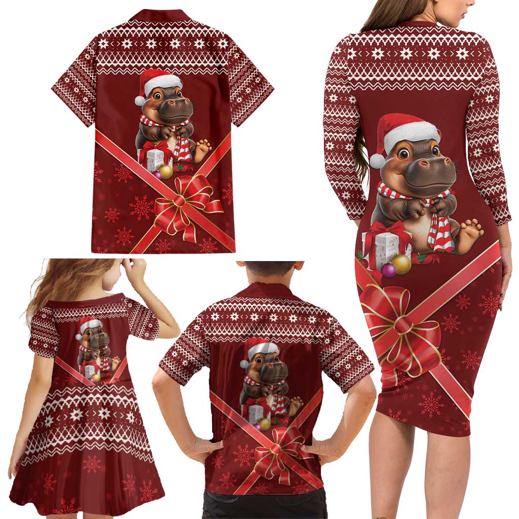 Funny Moo Deng Christmas Family Matching Long Sleeve Bodycon Dress and Hawaiian Shirt LT9 - Wonder Print Shop