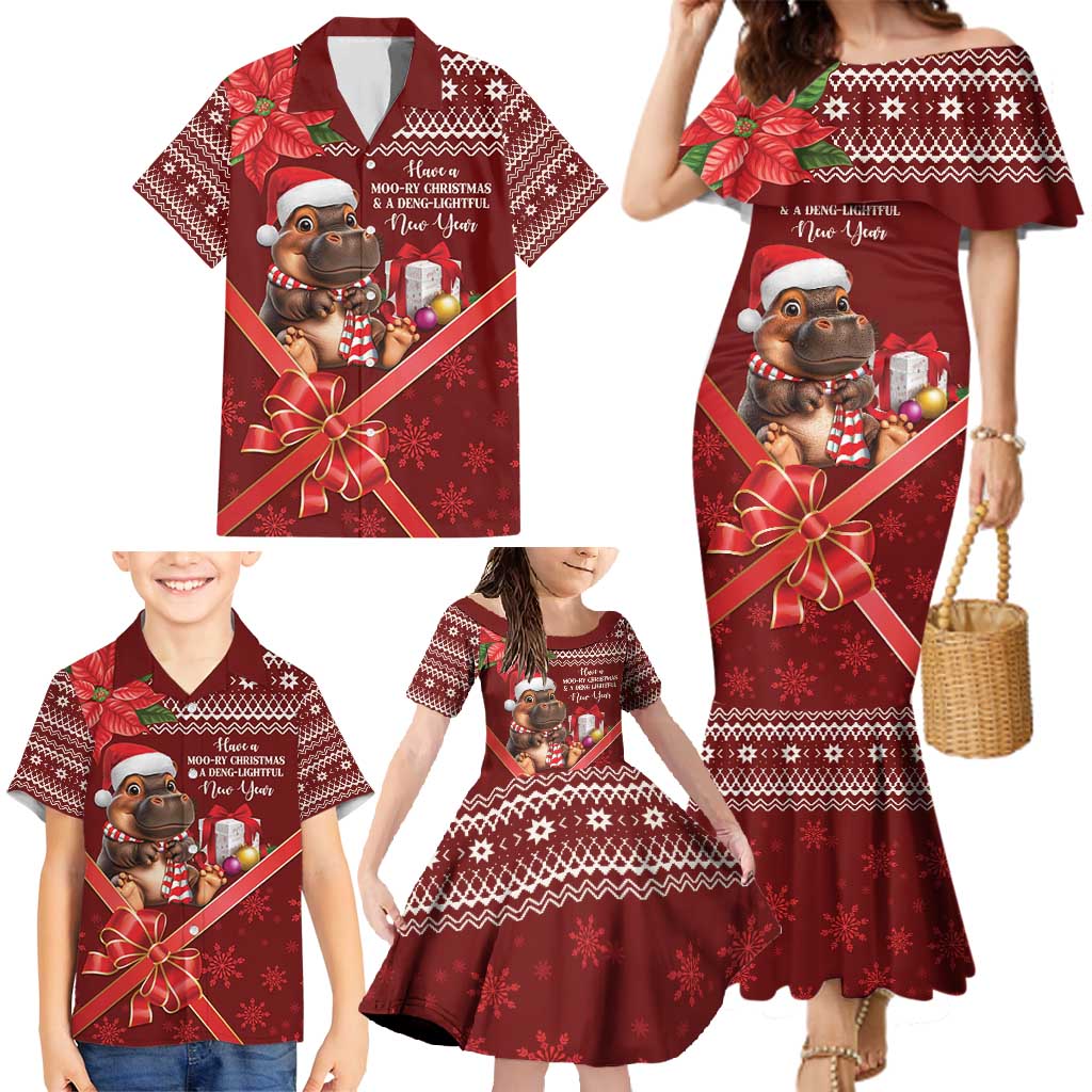 Funny Moo Deng Christmas Family Matching Mermaid Dress and Hawaiian Shirt LT9 - Wonder Print Shop
