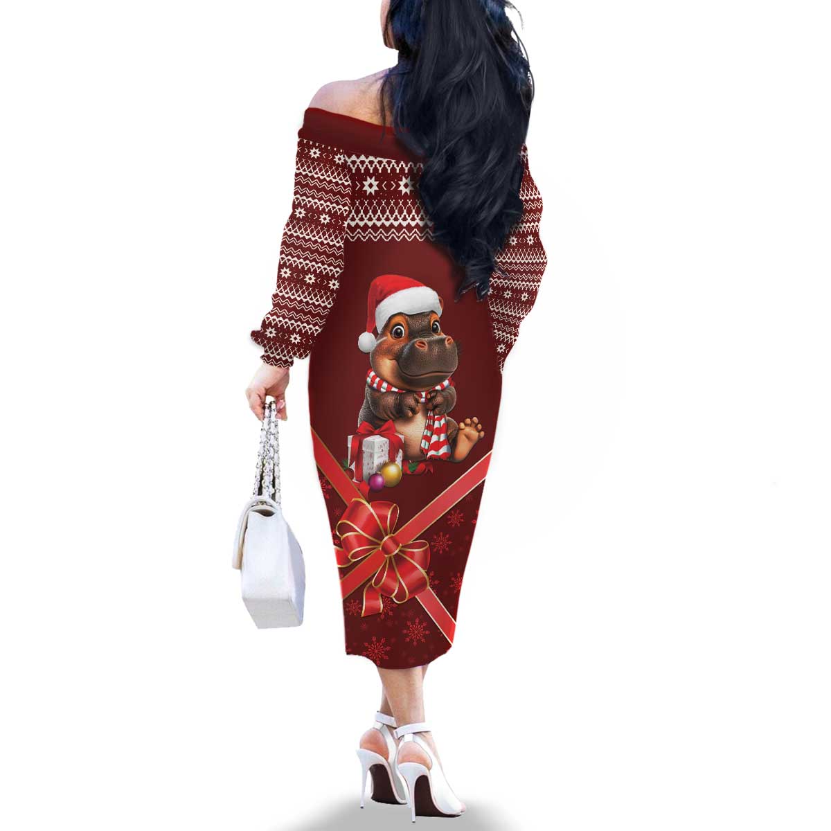 Funny Moo Deng Christmas Family Matching Off The Shoulder Long Sleeve Dress and Hawaiian Shirt - Wonder Print Shop