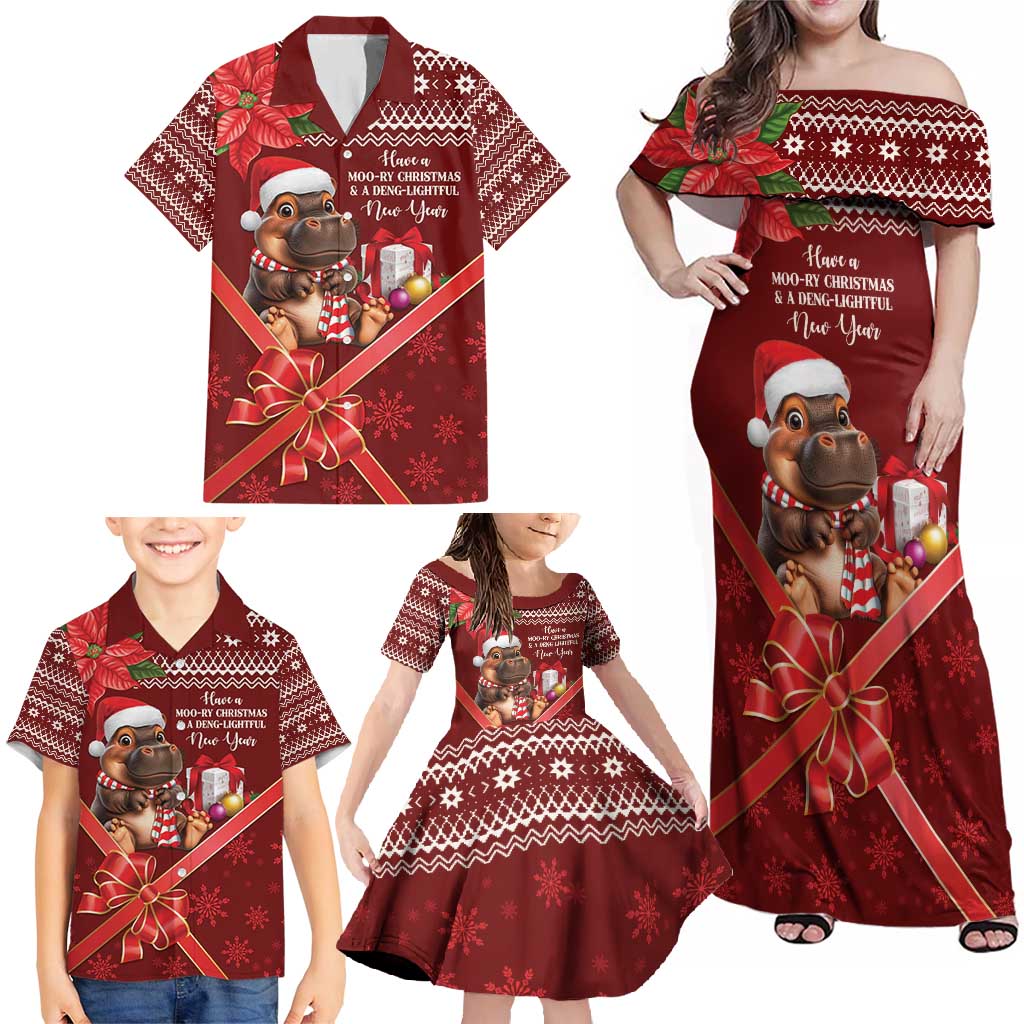 Funny Moo Deng Christmas Family Matching Off Shoulder Maxi Dress and Hawaiian Shirt LT9 - Wonder Print Shop