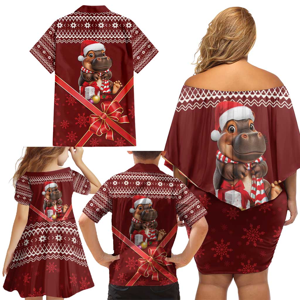 Funny Moo Deng Christmas Family Matching Off Shoulder Short Dress and Hawaiian Shirt LT9 - Wonder Print Shop