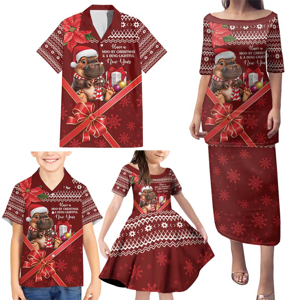 Funny Moo Deng Christmas Family Matching Puletasi and Hawaiian Shirt - Wonder Print Shop