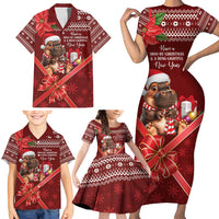 Funny Moo Deng Christmas Family Matching Short Sleeve Bodycon Dress and Hawaiian Shirt - Wonder Print Shop