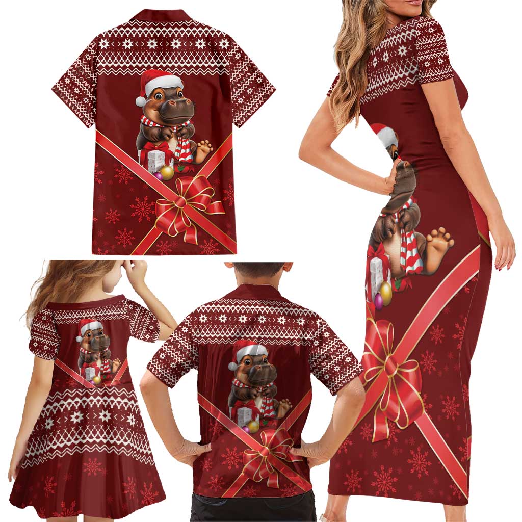 Funny Moo Deng Christmas Family Matching Short Sleeve Bodycon Dress and Hawaiian Shirt - Wonder Print Shop