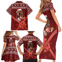 Funny Moo Deng Christmas Family Matching Short Sleeve Bodycon Dress and Hawaiian Shirt - Wonder Print Shop
