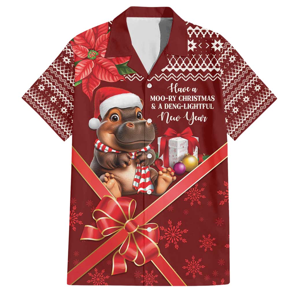 Funny Moo Deng Christmas Family Matching Short Sleeve Bodycon Dress and Hawaiian Shirt - Wonder Print Shop