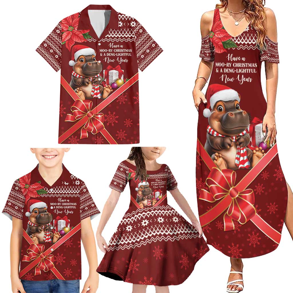 Funny Moo Deng Christmas Family Matching Summer Maxi Dress and Hawaiian Shirt - Wonder Print Shop