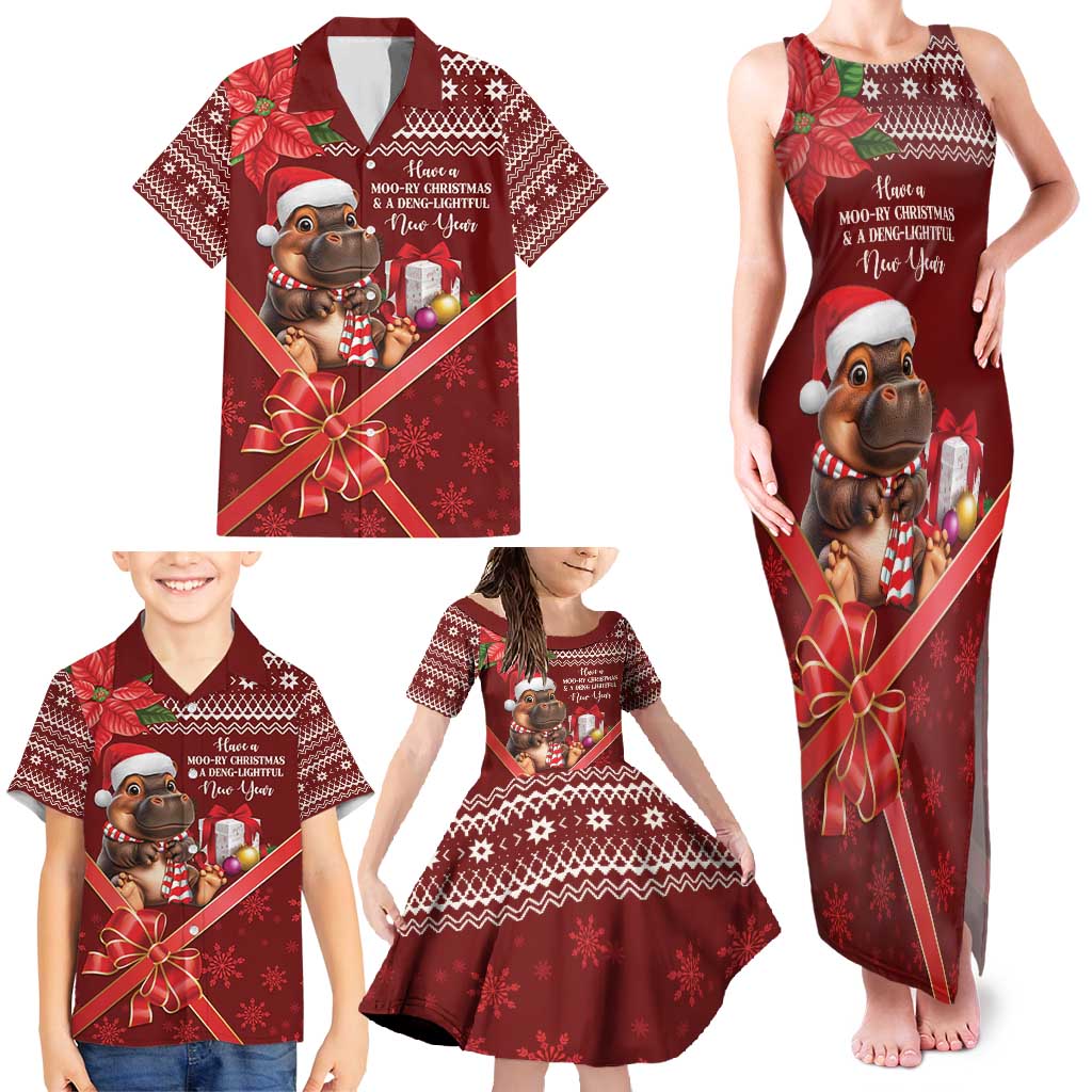 Funny Moo Deng Christmas Family Matching Tank Maxi Dress and Hawaiian Shirt - Wonder Print Shop