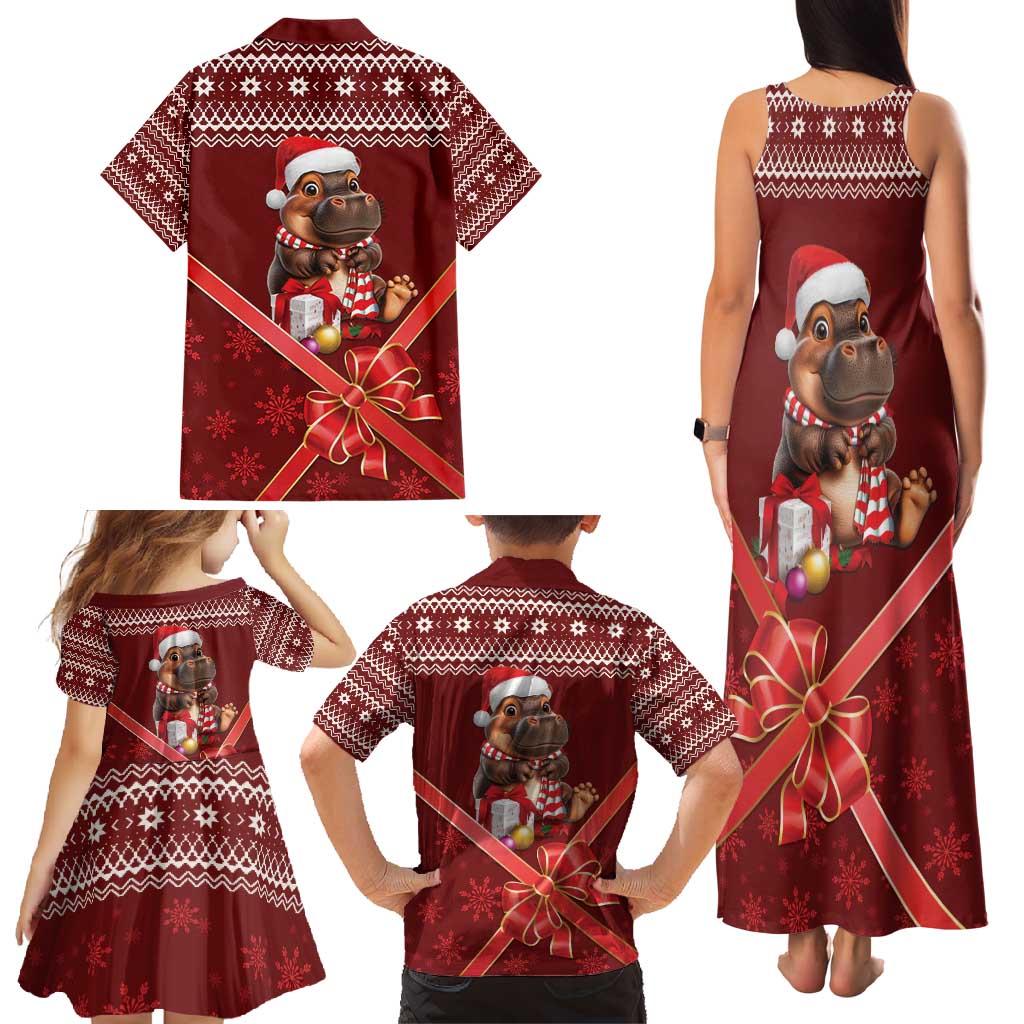 Funny Moo Deng Christmas Family Matching Tank Maxi Dress and Hawaiian Shirt - Wonder Print Shop