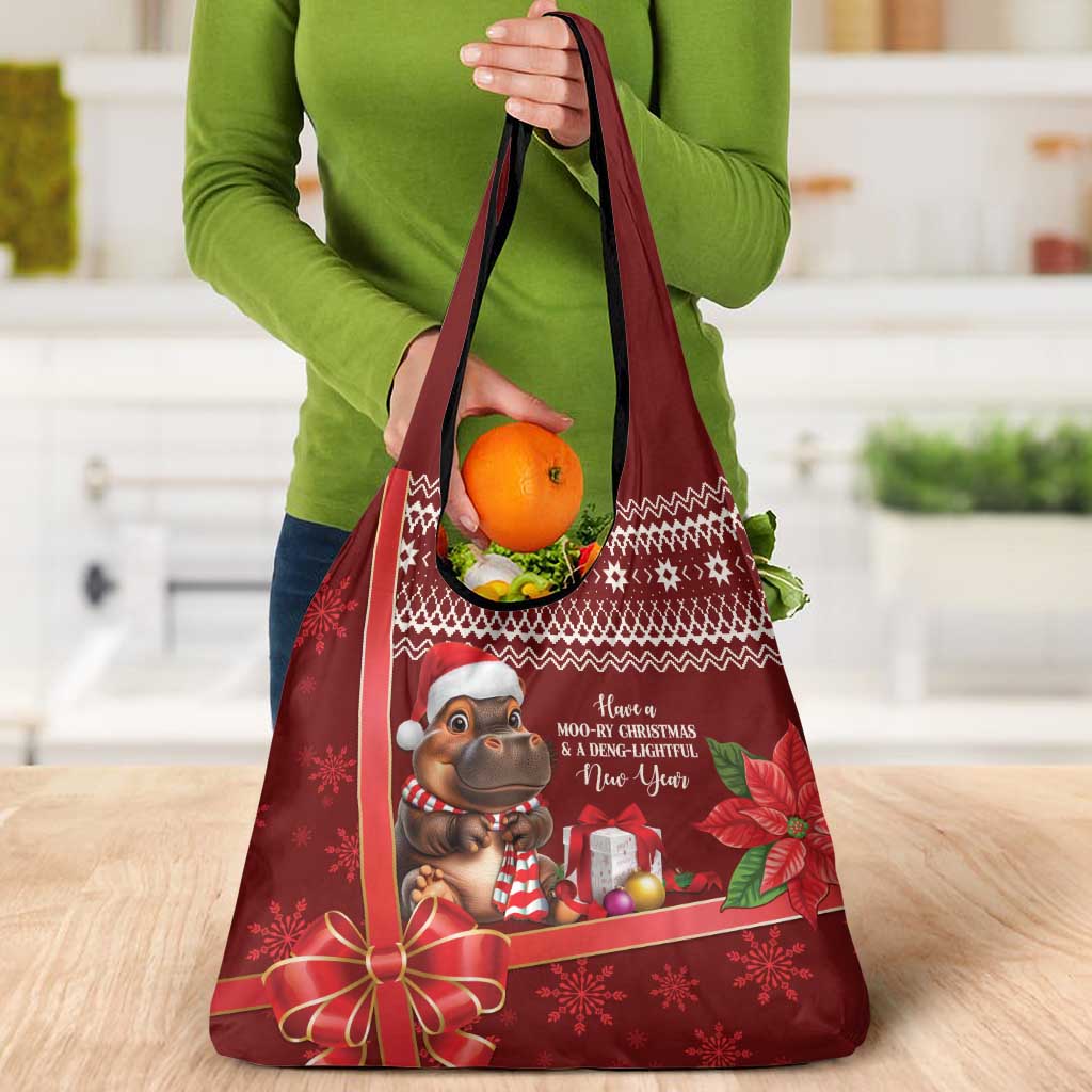 Funny Moo Deng Christmas Grocery Bag