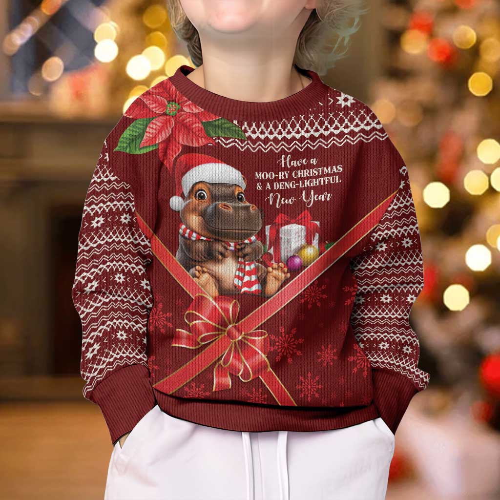 Funny Moo Deng Christmas Kid Ugly Christmas Sweater - Wonder Print Shop