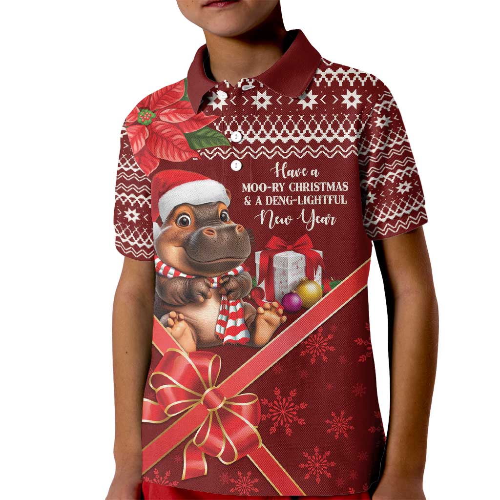 Funny Moo Deng Christmas Kid Polo Shirt - Wonder Print Shop