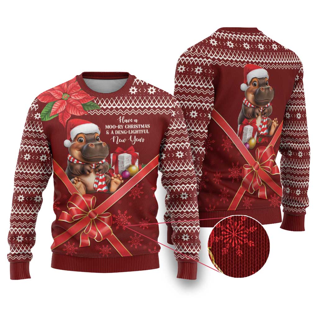 Funny Moo Deng Christmas Ugly Christmas Sweater - Wonder Print Shop