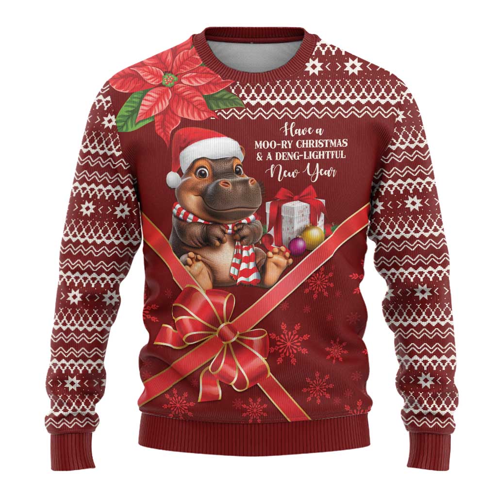Funny Moo Deng Christmas Ugly Christmas Sweater - Wonder Print Shop